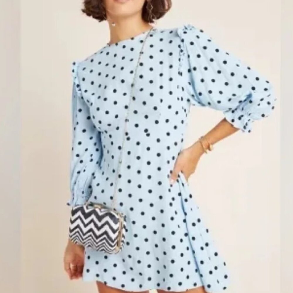 NEW WITH TAGS * Faithfull the Brand Edwina Mini Dress in Blue * Blue Sylve Dot